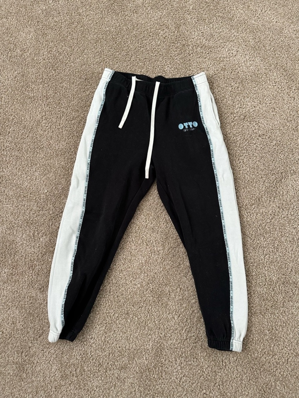OTTO Black Joggers with White Side Panels and Drawstring